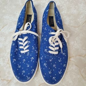 Polo Ralph Lauren Kelven Canvas Shoes Sneakers Blue White Anchor Sailing 11.5